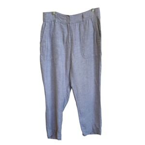Trenery Linen Pants Sz 14 Blue Grey Tapered Coastal Grandma Beachy Quiet Luxury
